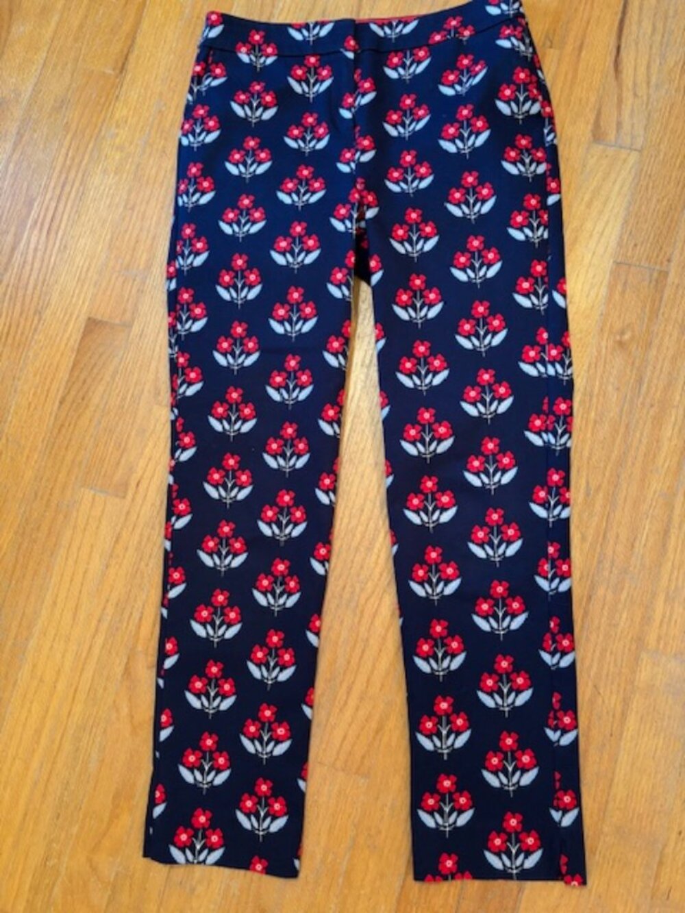 Boden Navy/Red Floral Richmond Straight Leg Ankle Pants Women's Size 6L